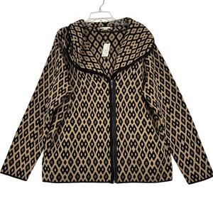Cato Wool Blend Cardigan Sweater Size 22/24W Black Tan Shawl Collar Full Zip